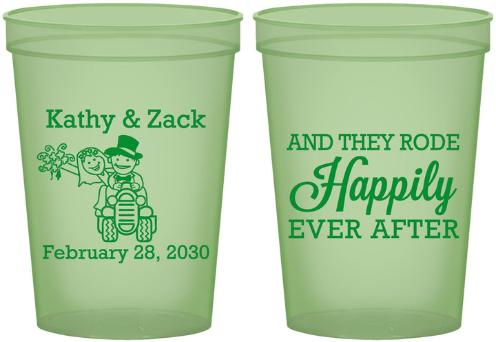 Custom Wedding 16 oz Glow In The Dark Cups - Happily Ever After Tractor | 202