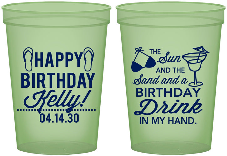 Custom Birthday 16 oz Glow In The Dark Cups - Sun Sand Drink Hand | 20202