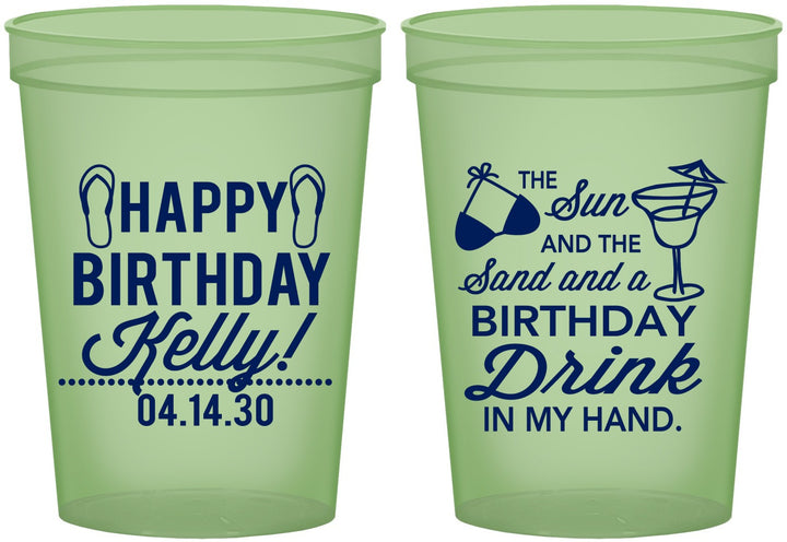 Custom Birthday 16 oz Glow In The Dark Cups - Sun Sand Drink Hand | 20202