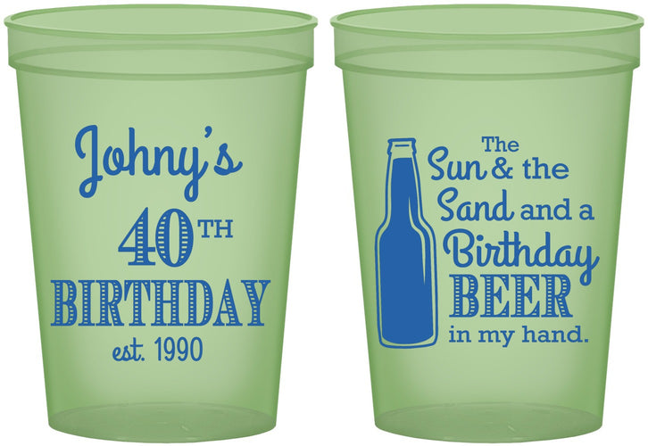 Custom Birthday 16 oz Glow In The Dark Cups - 40th Sun Sand Beer | 20204