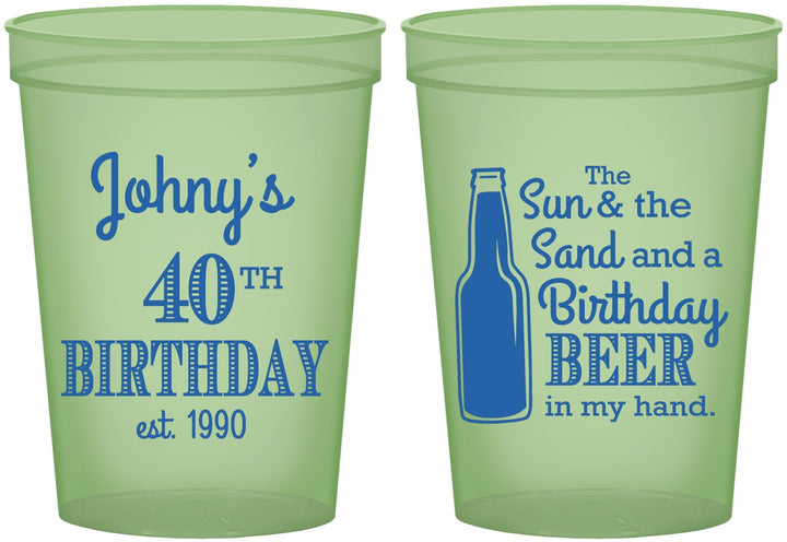 Custom Birthday 16 oz Glow In The Dark Cups - 40th Sun Sand Beer | 20204