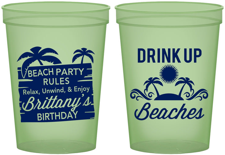 Custom Birthday 16 oz Glow In The Dark Cups - Drink Up Beaches | 20206