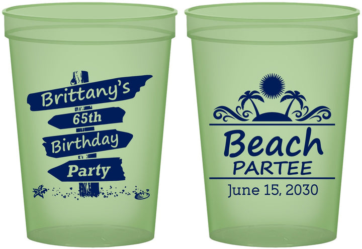 Custom Birthday 16 oz Glow In The Dark Cups - 65th Beach | 20210