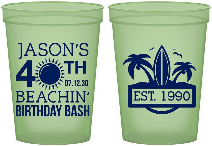 Custom Birthday 16 oz Glow In The Dark Cups - 40th Beach | 20212