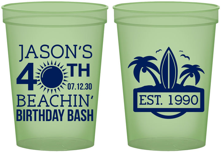 Custom Birthday 16 oz Glow In The Dark Cups - 40th Beach | 20212
