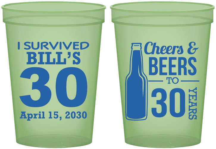 Custom Birthday 16 oz Glow In The Dark Cups - Cheers Beers To 30 Years | 20214