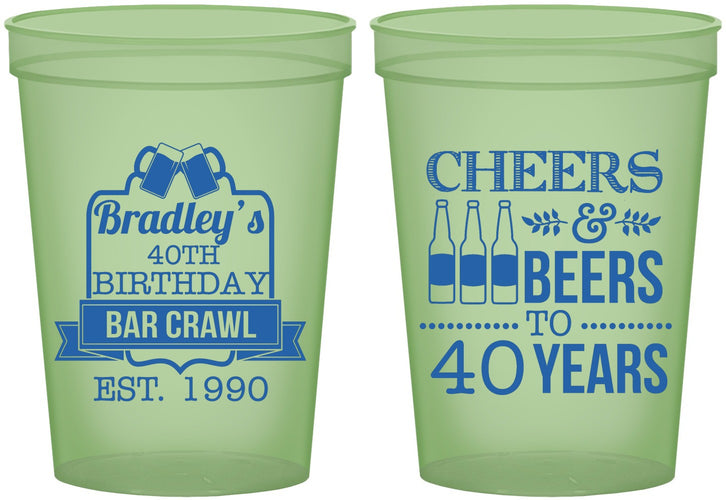 Custom Birthday 16 oz Glow In The Dark Cups - Cheers Beers To 40 Years | 20216