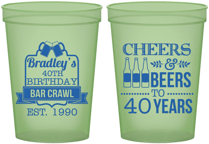 Custom Birthday 16 oz Glow In The Dark Cups - Cheers Beers To 40 Years | 20216