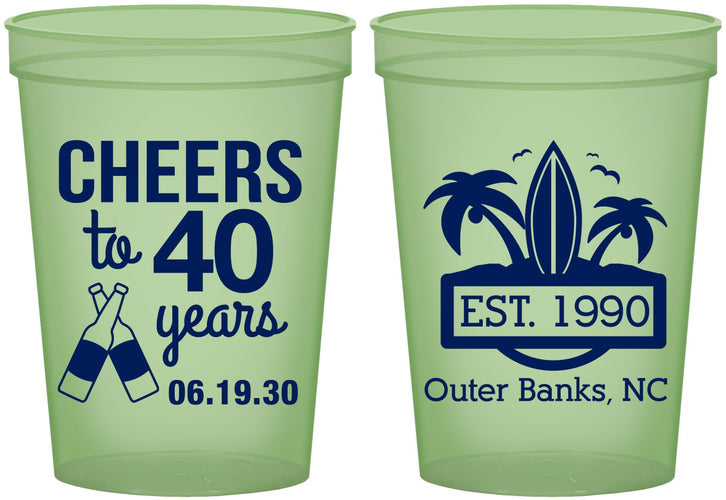 Custom Birthday 16 oz Glow In The Dark Cups - 40th Beach | 20226