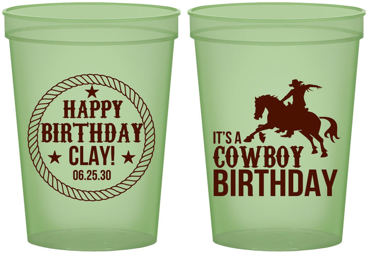 Custom Birthday 16 oz Glow In The Dark Cups - Cowboy | 20229