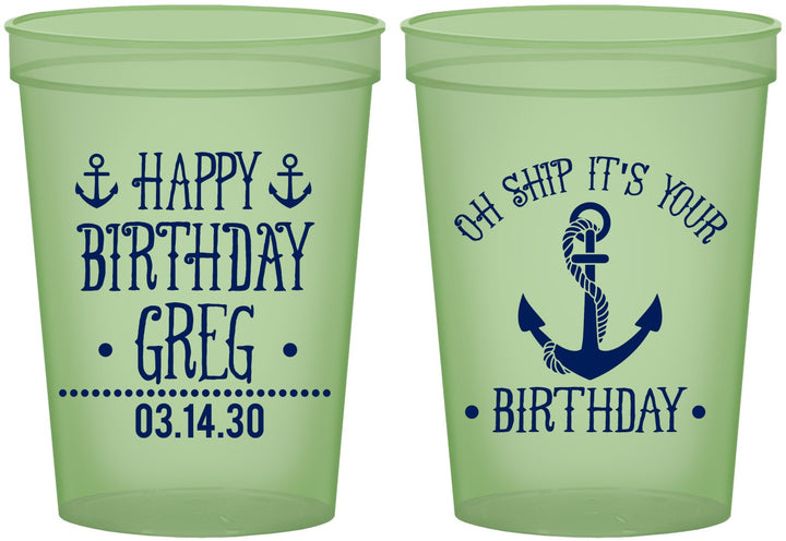 Custom Birthday 16 oz Glow In The Dark Cups - Oh Ship Nautical | 20238