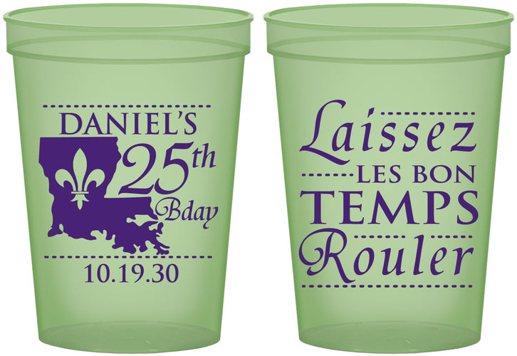Custom Birthday 16 oz Glow In The Dark Cups - 25th Mardi Gras | 20245