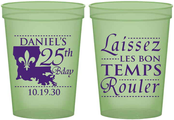 Custom Birthday 16 oz Glow In The Dark Cups - 25th Mardi Gras | 20245