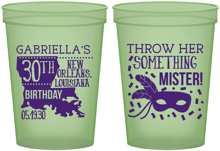 Custom Birthday 16 oz Glow In The Dark Cups - 30th Mardi Gras | 20246