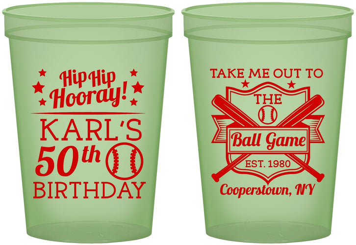 Custom Birthday 16 oz Glow In The Dark Cups - 50th Baseball | 20252