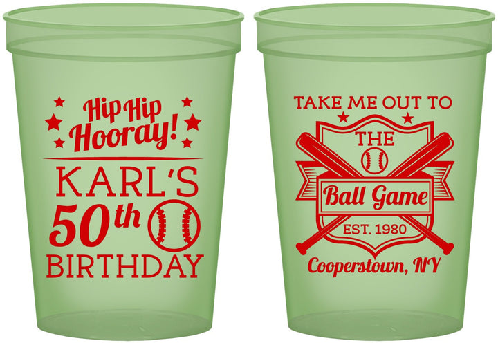 Custom Birthday 16 oz Glow In The Dark Cups - 50th Baseball | 20252