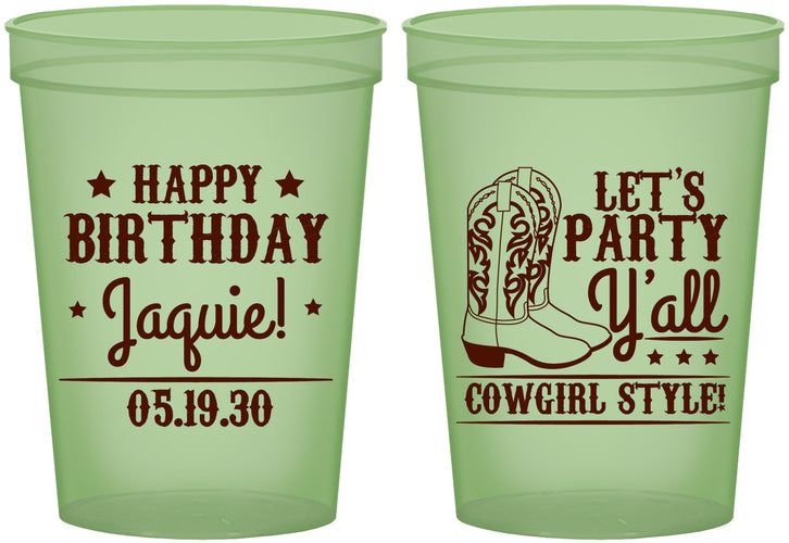 Custom Birthday 16 oz Glow In The Dark Cups - Cowgirl | 20260