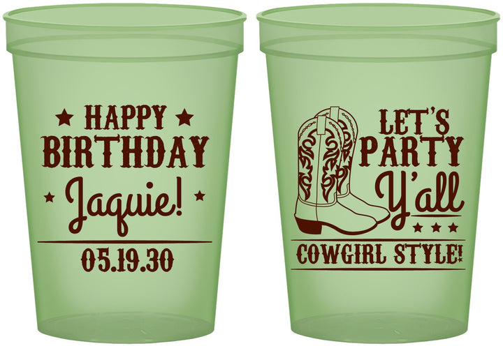 Custom Birthday 16 oz Glow In The Dark Cups - Cowgirl | 20260