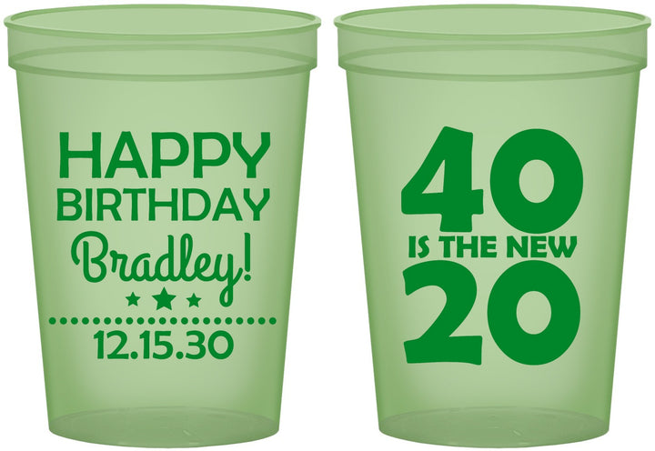 Custom Birthday 16 oz Glow In The Dark Cups - 40 Is The New 20 | 20269