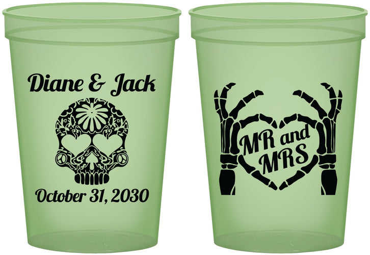 Custom Wedding 16 oz Glow In The Dark Cups - Mr And Mrs Sugar Skull | 205