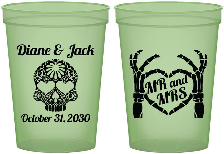Custom Wedding 16 oz Glow In The Dark Cups - Mr And Mrs Sugar Skull | 205