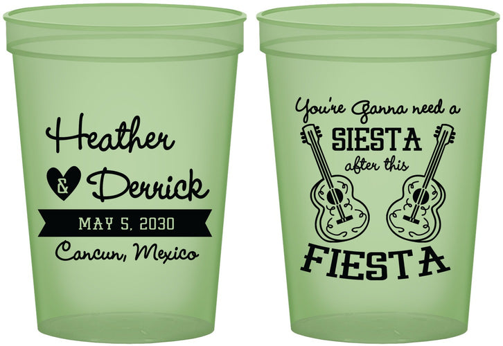 Custom Wedding 16 oz Glow In The Dark Cups - Siesta Fiesta Mexico | 207