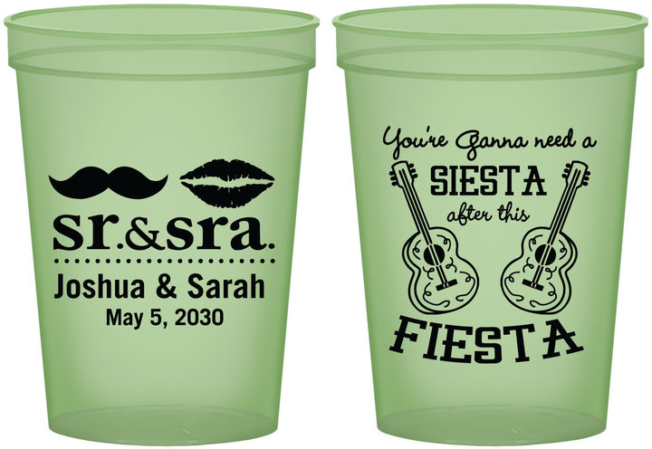 Custom Wedding 16 oz Glow In The Dark Cups - Siesta Fiesta Sr Sra | 208