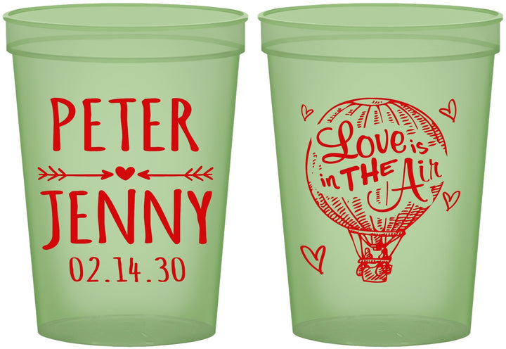 Custom Wedding 16 oz Glow In The Dark Cups - Love In Air Hot Air Balloon | 210