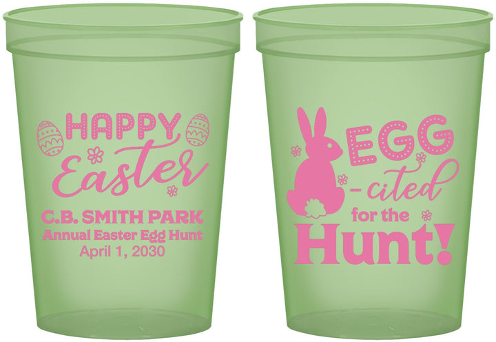Custom Easter 16 oz Glow In The Dark Cups - Eggcited For Hunt Bunny | 210002