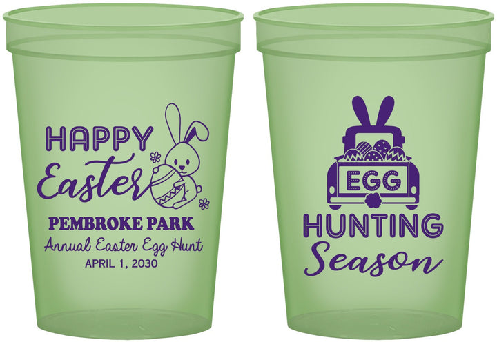 Custom Easter 16 oz Glow In The Dark Cups - Egg Hunting Bunny | 210004
