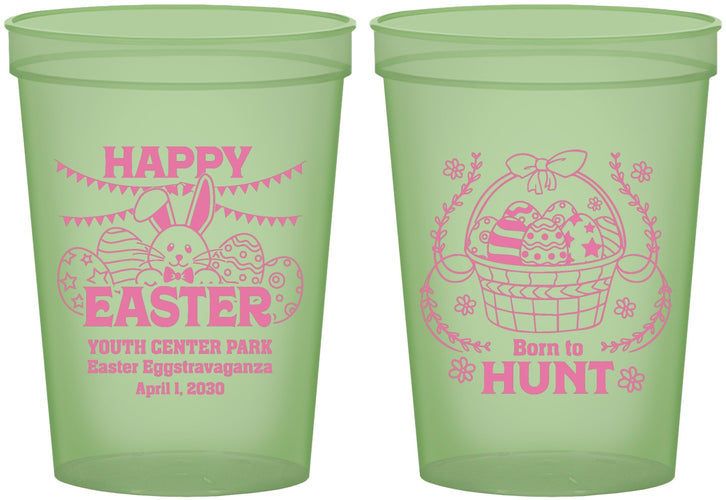 Custom Easter 16 oz Glow In The Dark Cups - Born To Hunt Bunny | 210007