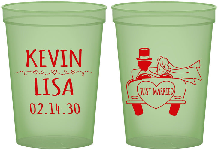Custom Wedding 16 oz Glow In The Dark Cups - Just Married | 212