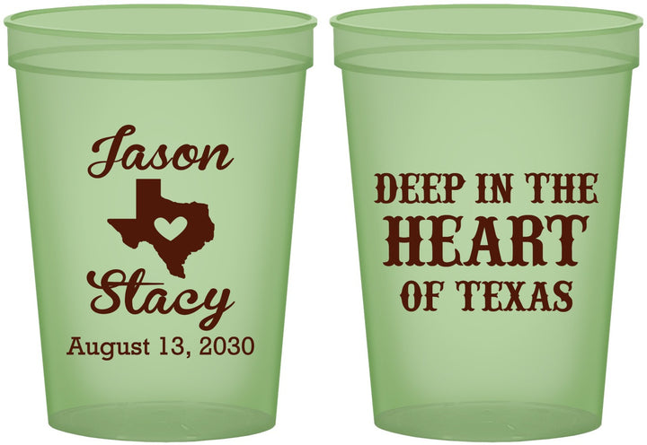 Custom Wedding 16 oz Glow In The Dark Cups - Deep In The Heart Of Texas | 214