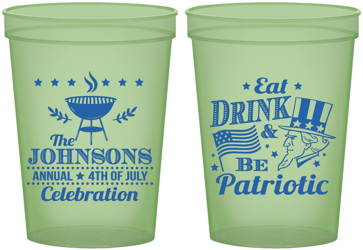 Custom 4th Of July 16 oz Glow In The Dark Cups - Eat Drink Patriotic | 220003