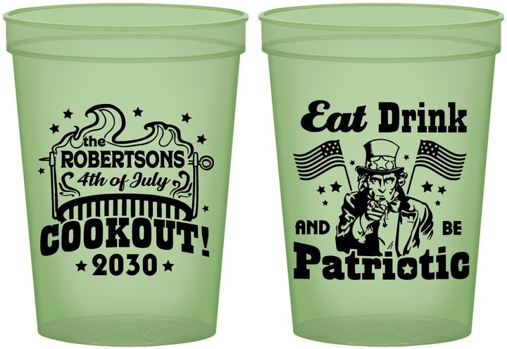 Custom 4th Of July 16 oz Glow In The Dark Cups - Eat Drink Patriotic | 220004