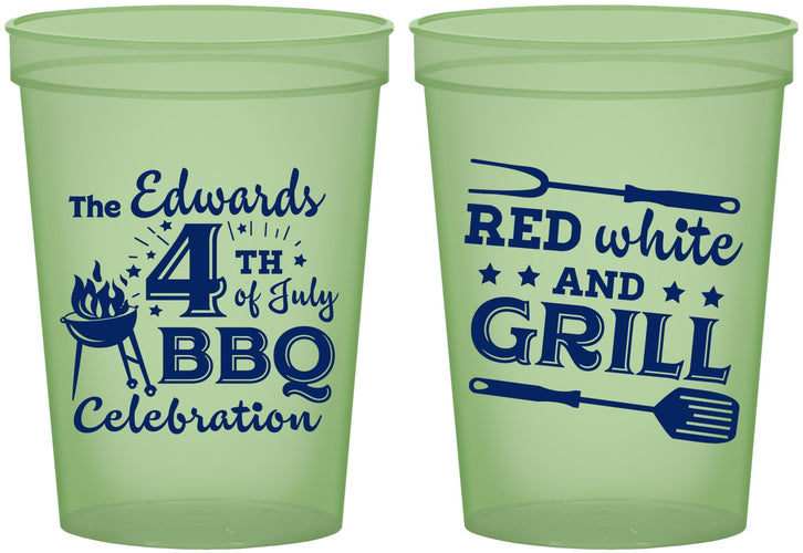 Custom 4th Of July 16 oz Glow In The Dark Cups - Red White Grill | 220005