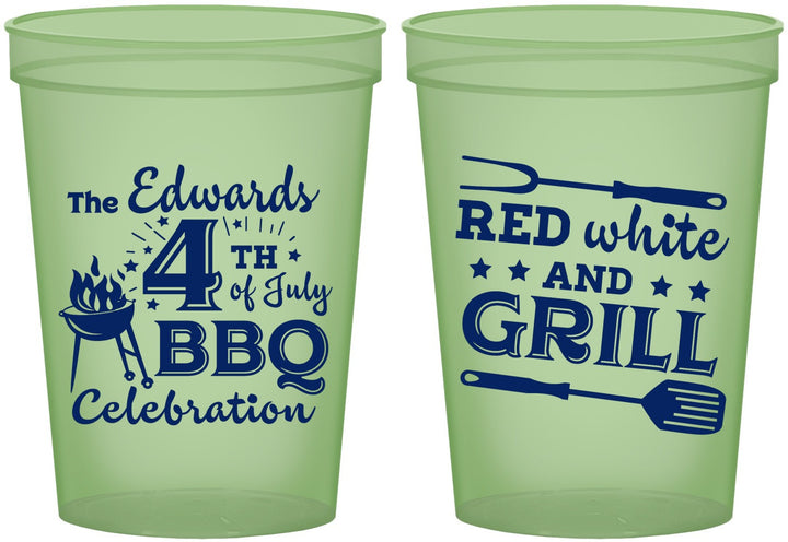 Custom 4th Of July 16 oz Glow In The Dark Cups - Red White Grill | 220005