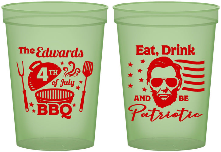 Custom 4th Of July 16 oz Glow In The Dark Cups - Eat Drink Patriotic | 220006