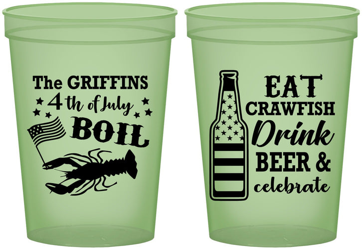 Custom 4th Of July 16 oz Glow In The Dark Cups - Crawfish Boil | 220012