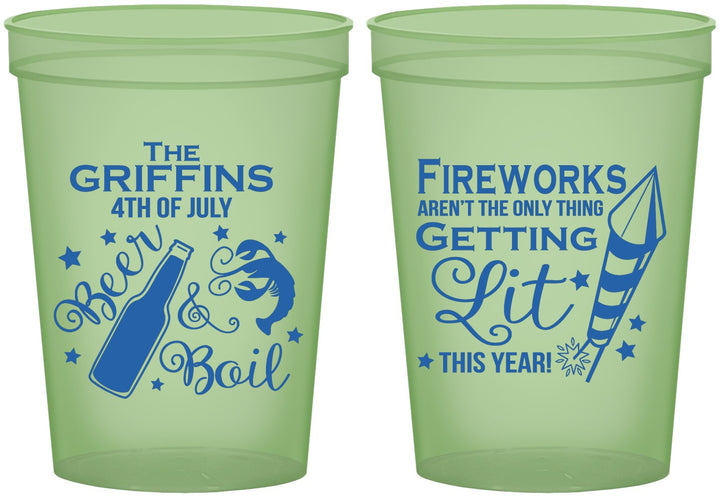 Custom 4th Of July 16 oz Glow In The Dark Cups - Beach Red White Blue | 220019
