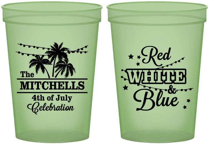 Custom 4th Of July 16 oz Glow In The Dark Cups - Beach Stars Stripes | 220020