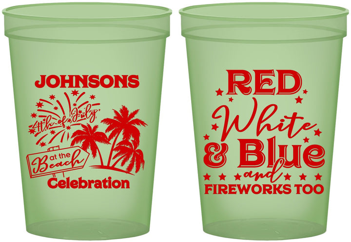 Custom 4th Of July 16 oz Glow In The Dark Cups - Beach Fireworks | 220022