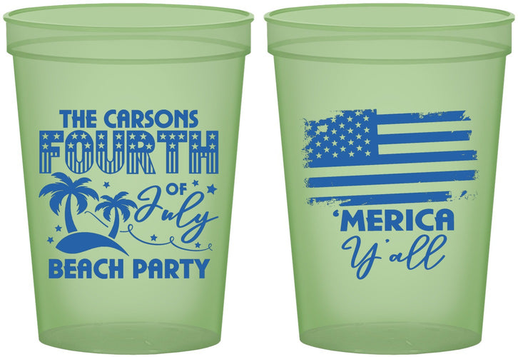 Custom 4th Of July 16 oz Glow In The Dark Cups - Beach Merica Yall | 220027