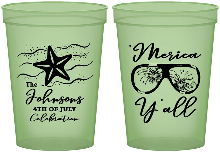 Custom 4th Of July 16 oz Glow In The Dark Cups - Beach Merica Yall | 220028