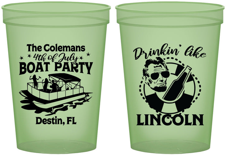 Custom 4th Of July 16 oz Glow In The Dark Cups - Drinkin Like Lincoln | 220032