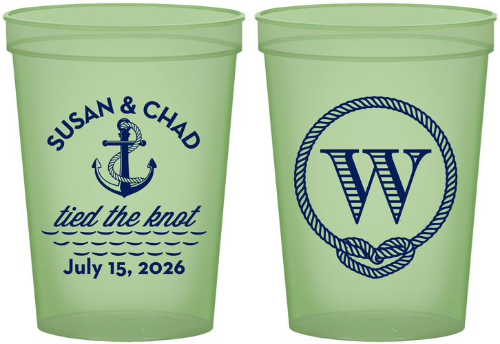 Custom Wedding 16 oz Glow In The Dark Cups - Monogram Nautical | 226