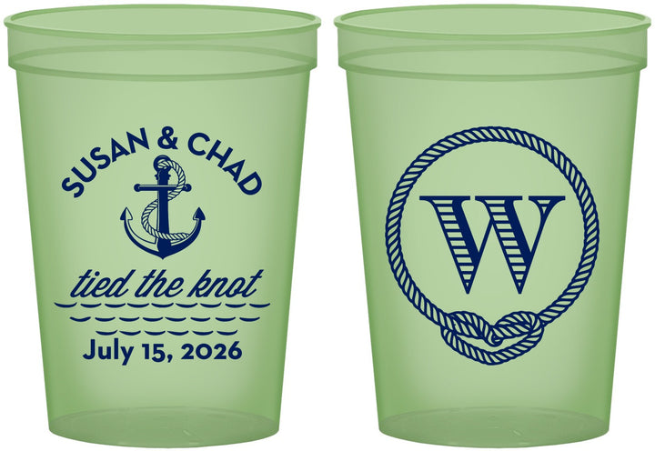 Custom Wedding 16 oz Glow In The Dark Cups - Monogram Nautical | 226