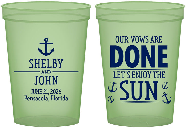 Custom Wedding 16 oz Glow In The Dark Cups - Vows Are Done Nautical | 228