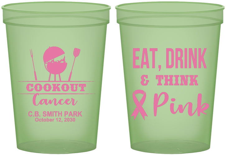 Custom Awareness 16 oz Glow In The Dark Cups - Eat Drink Think Pink | 230009