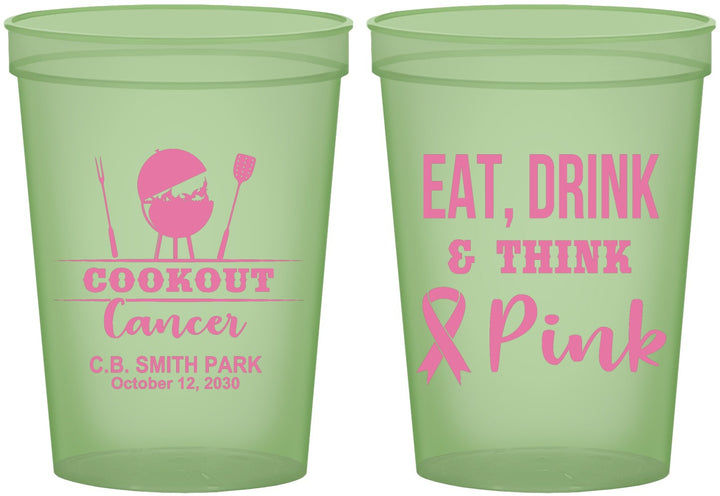 Custom Awareness 16 oz Glow In The Dark Cups - Eat Drink Think Pink | 230009